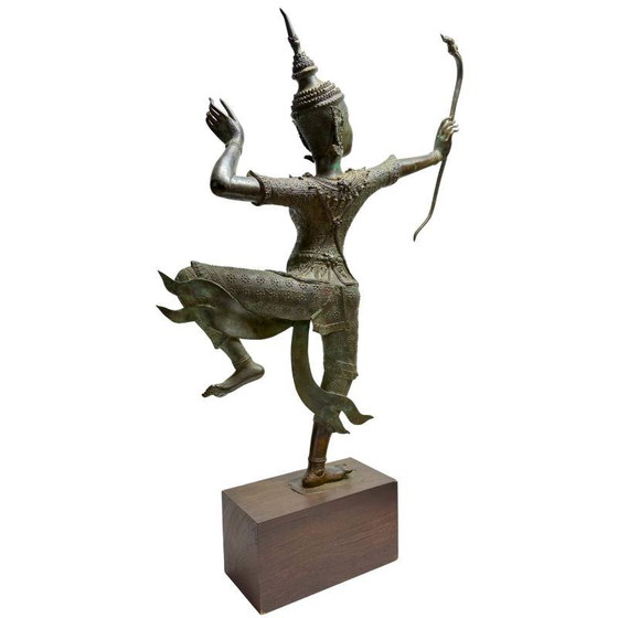 Antiek bronzen Rama beeld uit Thailand – krachtige hofstijl met beweging – lot 464 – Beeldhouwkunst, Wood (photo 6 of 25)