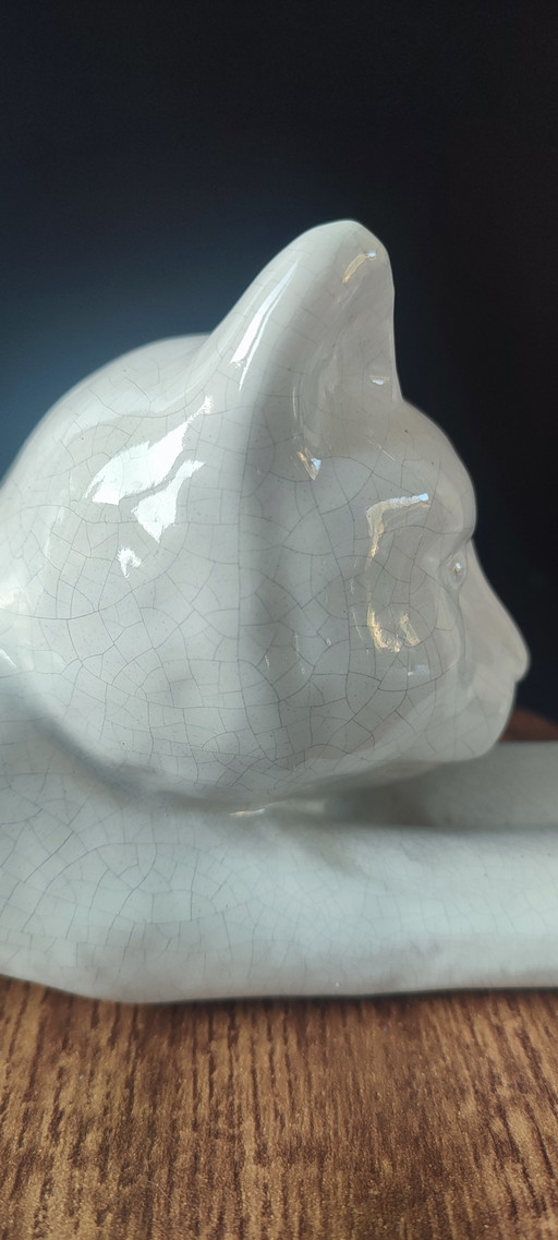 Gatto vintage in ceramica smaltata craquelé, 30 cm