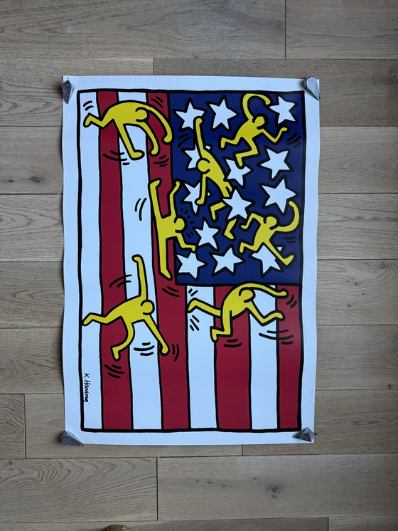 Image 1 of American flag Keith haring street art 80s design 