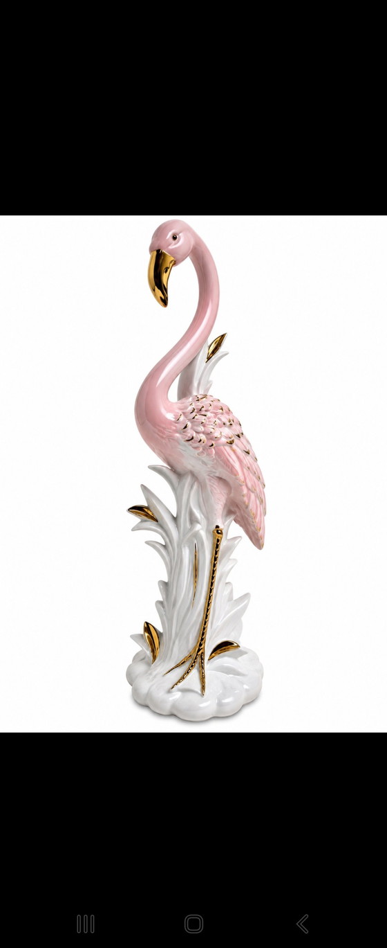 Flamant Rose XL en Porcelaine Italienne Vintage – Hollywood Regency – Sculptures, Ceramic (photo 6 of 8)