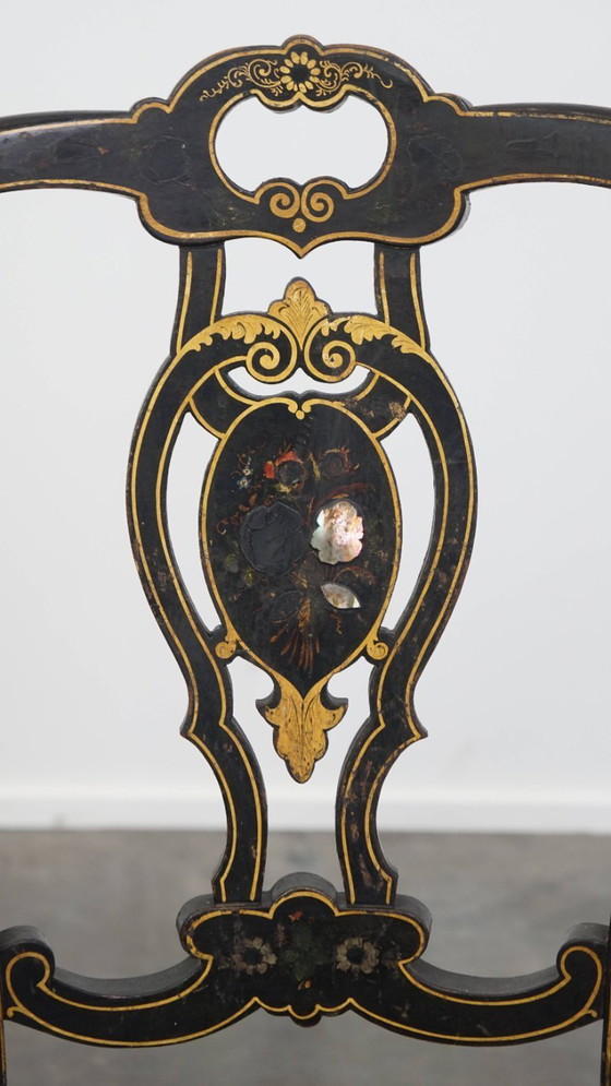 Image 1 of 4 x Antiek Frans Napoleon 3 stoeltje ingelegd met parelmoer