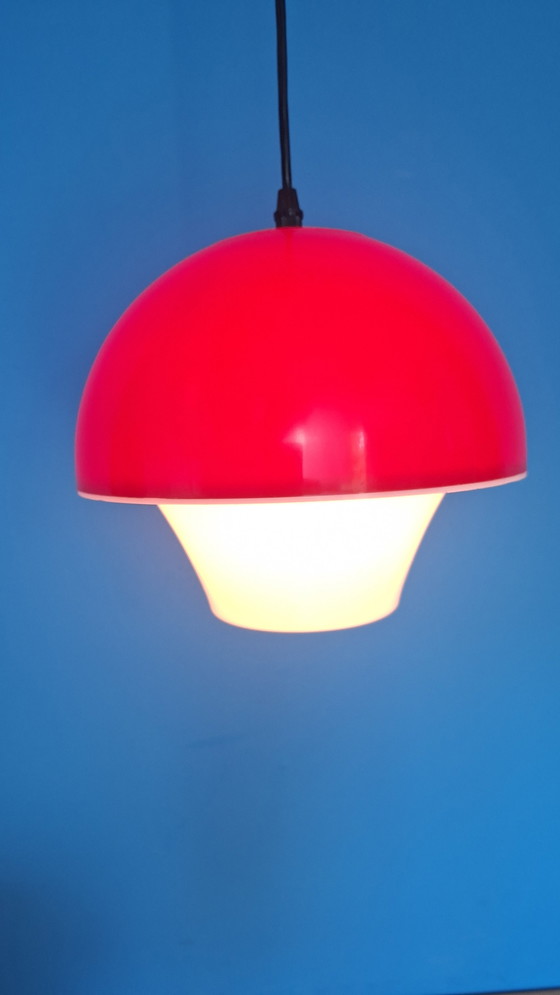 Image 1 of Red vintage space age massive mushroom pendant lamp