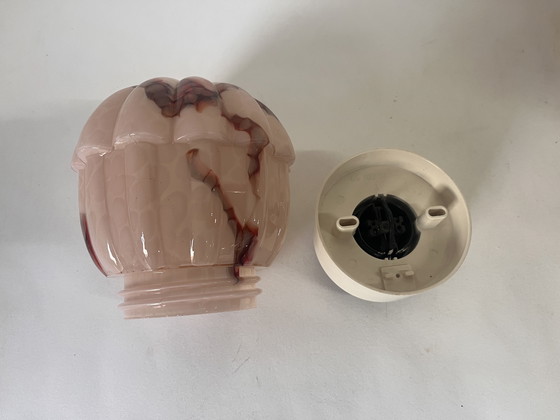 Image 1 of Thabur Plafondlamp Roze Gemarmerd Art Deco Jaren 30 Vintage