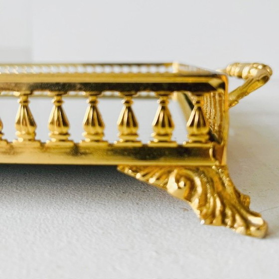 Image 1 of Vassoio italiano di metà secolo Hollywood Regency in ottone specchio vetro