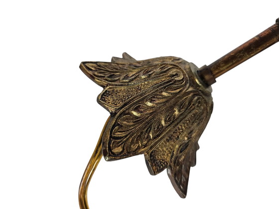 Image 1 of Vintage Hollywood Regency Stijl Hanglamp Bollamp Verguld Art Deco Opaalglas 1970's