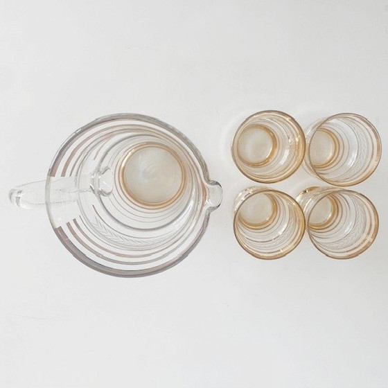 Image 1 of Ensemble de carafes anciennes en verre art déco or Booms Glass 1930s