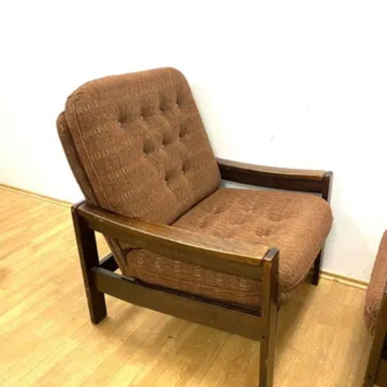 Image 1 of Retro fauteuils met voetenbankjes, Hikor, jaren 70