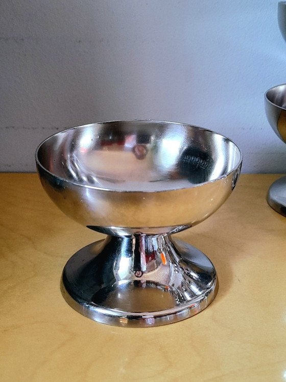 Image 1 of Set aus 12 Eisbechern, Edelstahl, 1970er Jahre