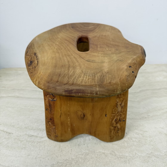 Image 1 of Brutalist Solid Wood Side Table/Stool, 1970s