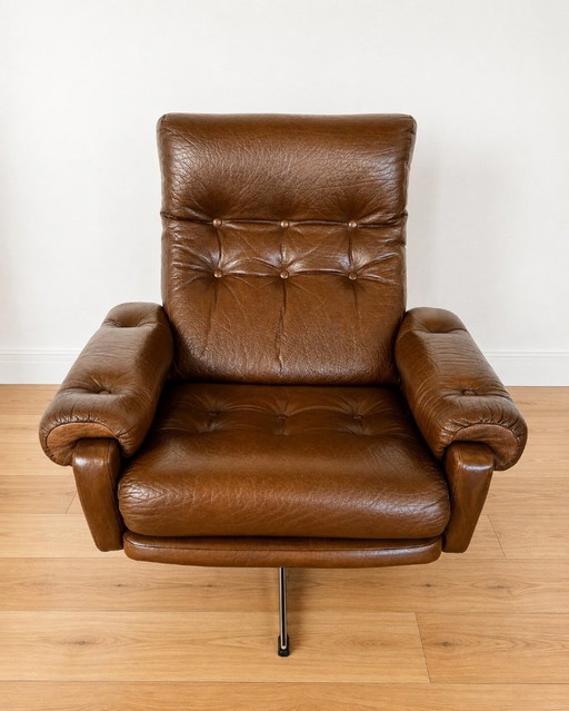 Vintage Danish Mid Century Leather Swivel Chair 1970s – fauteuils (photo 2 of 14)