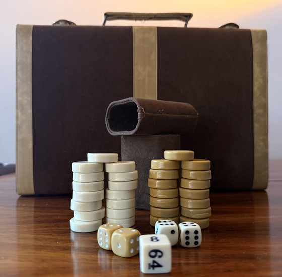 Image 1 of Set da backgammon vintage – oggetto di design rivestito in tessuto – anni '70