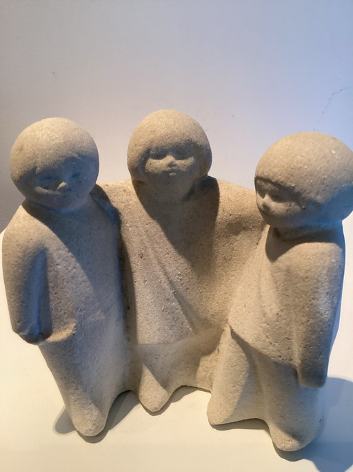 Vintage Marbell Stone Art Belgium - Figurine “Three Friends” (1970s/80s).