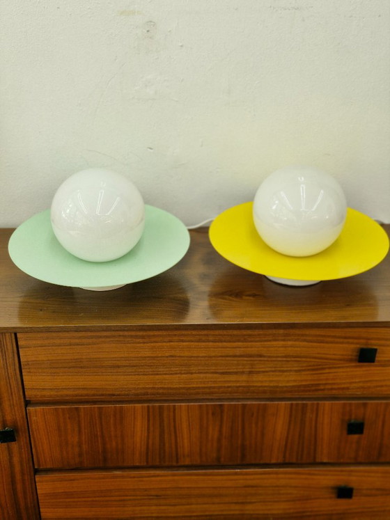 Space Age 'UFO' Ceiling Lights Set Yellow & Mint Green – Metal (photo 6 of 10)