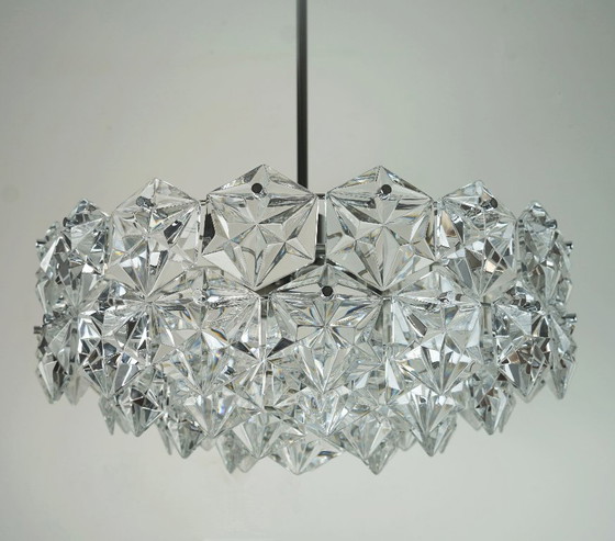 Image 1 of elegant kinkeldey mid century CHANDELIER pendant light crystal glass and chrome plated metal with 66 glass prisms 1960s