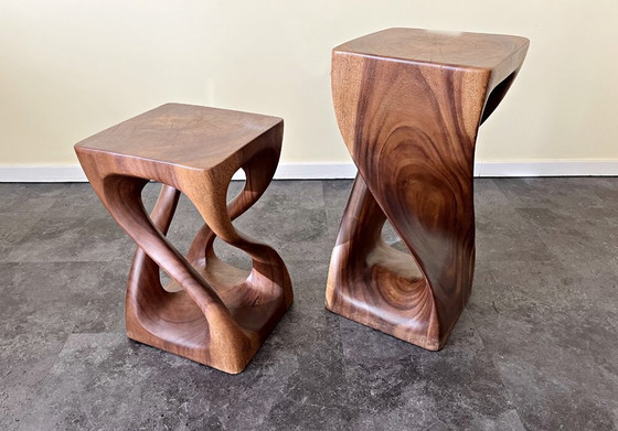 Image 1 of Sgabello CONGO, tavolino laterale di Lambert, in legno massello, set da 2