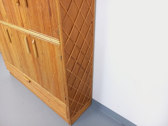 Image 1 of Mobile contenitore vintage in rattan e legno chiaro degli anni '60