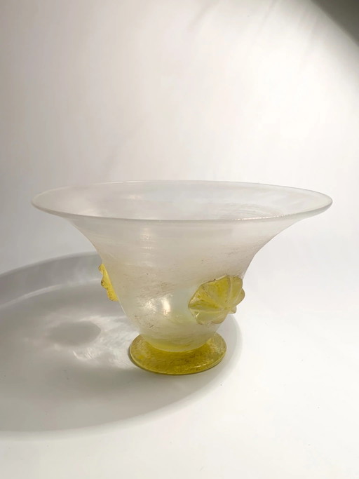 Vase en Verre Murano Scavo Jaune Irisé, Années 1940