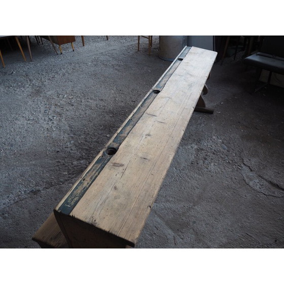 Image 1 of Antique long all-wood school bench with original paint, Czechoslovakia 1930s