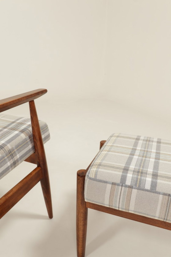 Image 1 of Set vintage di poltrona e poggiapiedi Tartan Royal Design Stile metà secolo, 1960
