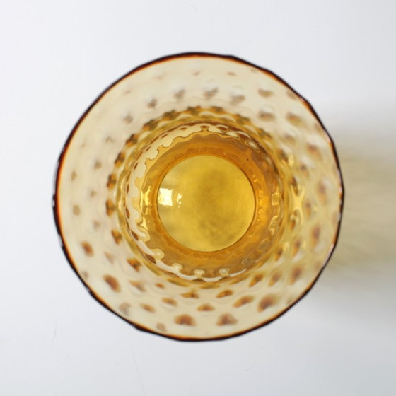 Image 1 of Mid-century Large Stylish Amber Glass Flower Vase / Empoli / Italy / 1970s