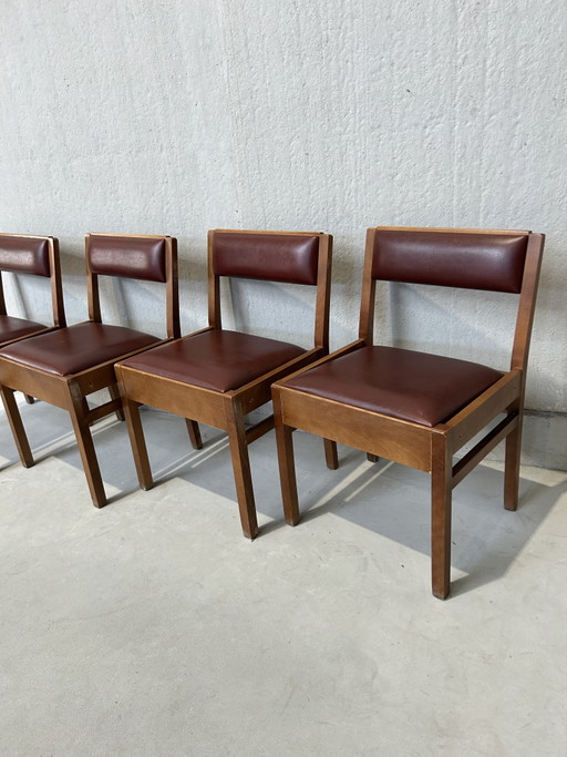 Vintage moderne du milieu du siècle – eetkamerstoelen, Wood, Skai (photo 2 of 5)