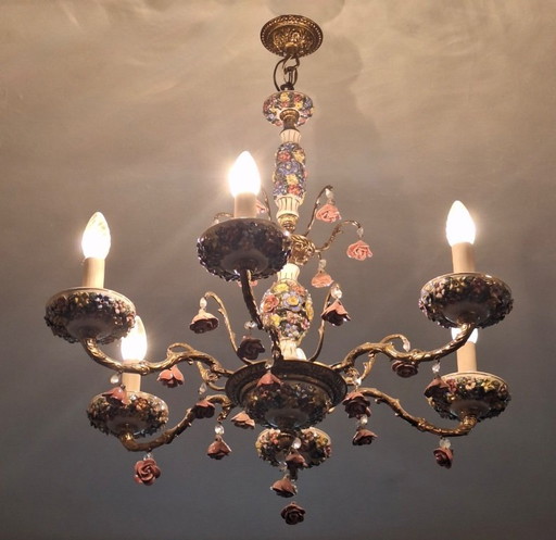 Vintage Boho 6-Arm Brass Chandelier