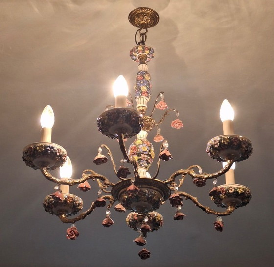 Image 1 of Lampadario vintage Boho a 6 bracci in ottone