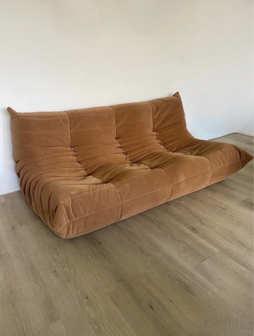 Ligne Roset Togo 3-seater sofa – orange-brown suede – iconic design