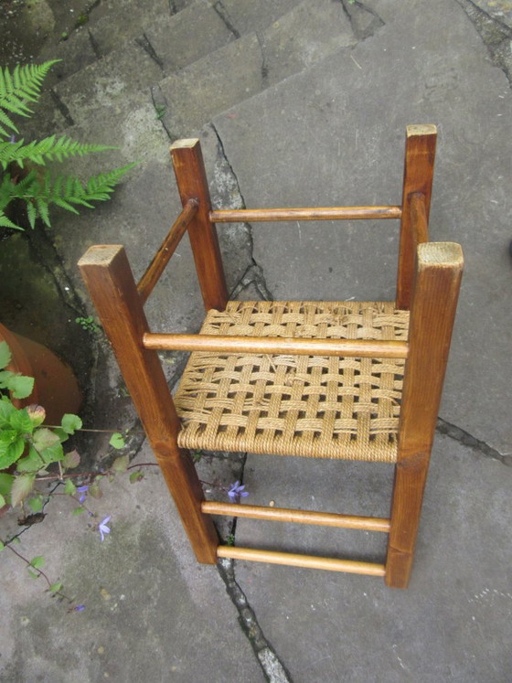 Image 1 of Vintage Child's Chair Dark Wood Woven Seat