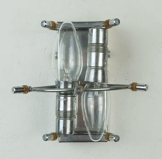 Image 1 of Elegante aplique de mediados de siglo con prismas de cristal y cromo de Kinkeldey, década de 1960.