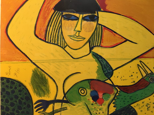 Sérigraphie, Corneille, 'Nu jaune'