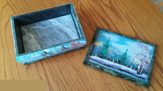 Image 1 of Stone jewelry box. Serpentine and marble stones.