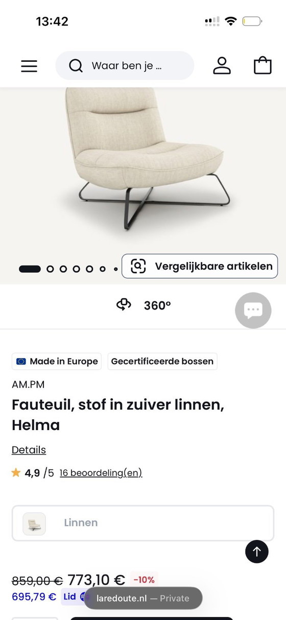 Image 1 of Sillón de AM.PM (Helma), lino puro, como nuevo.