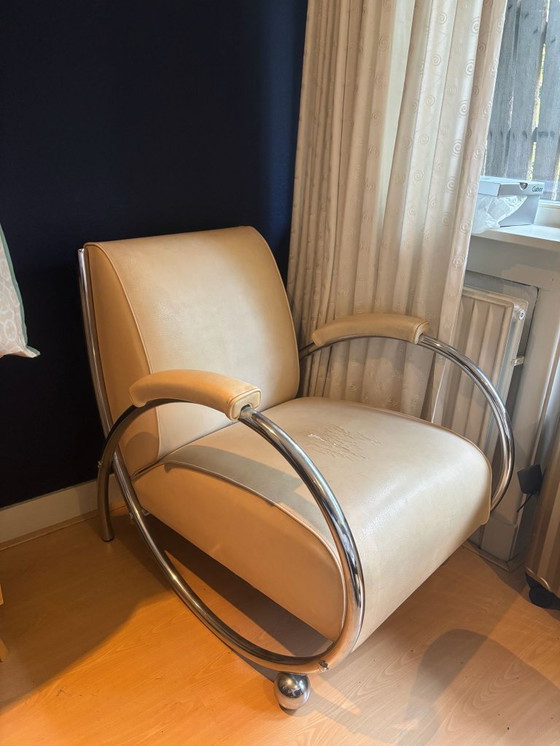 Image 1 of CLC France - design klassieker - buizenstoel - fauteuil “Saxhorn chair“ wit