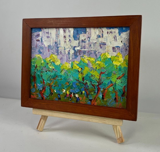 Image 1 of Original Oil Painting Day Houses Landscape Spring in the city