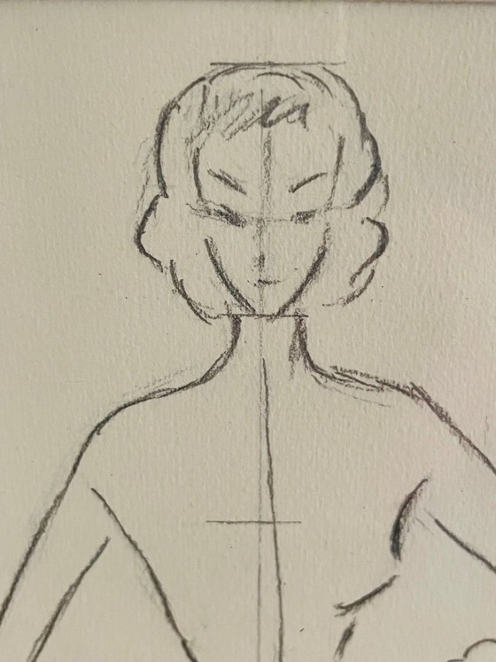 Image 1 of Vintage, Signed, Framed, Pencil Sketches by Berthe Duquaine, 1951