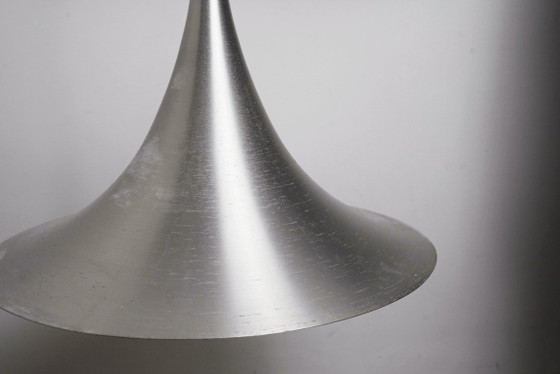 Trumpet Ceiling Lamp Mid Century Modern Tulip Witch Hat Large Vintage Pendant Light Brushed Aluminium Metal (photo 15 of 22)