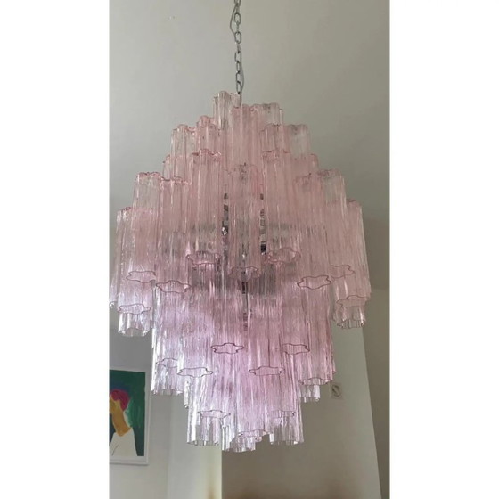 Image 1 of Lustre contemporain en verre de Murano rose « Tronchi »