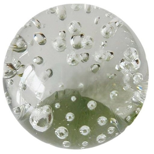 Vintage spherical paperweight crystal bubbles transparent 5.5 cm