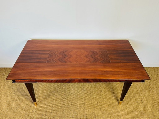 Table à manger moderniste en palissandre à marqueterie en chevron, 1950