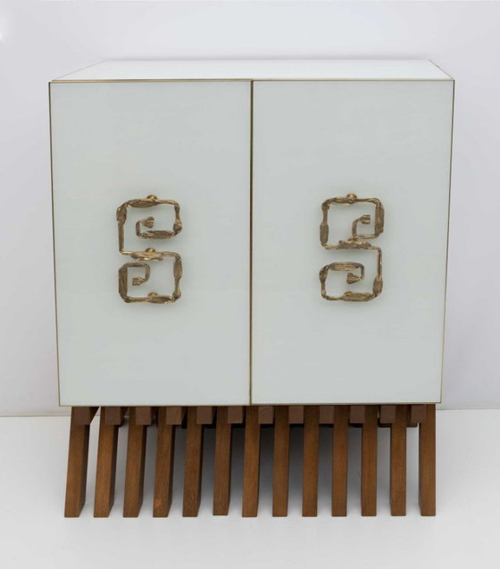 Image 1 of Postmodern Italiaans bar dressoir van Murano glas en messing, jaren 1980