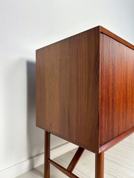 Image 1 of 1958 Danish Teak Sideboard Model 309 by Peter Hvidt & Orla Mølgaard-Nielsen for Søborg Møbelfabrik – Mid-Century Tambour Credenz