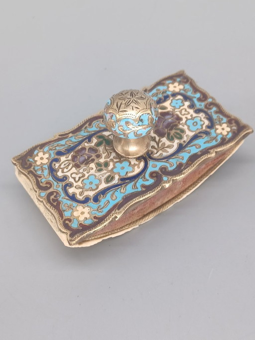 19th-century cloisonné enamel inkwell and office stamp