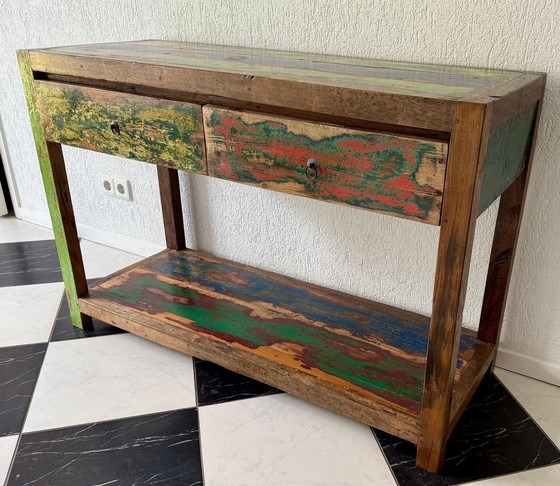 Image 1 of 🌿 Aparador único hecho con madera reciclada de demoliciones – hecho a mano en India