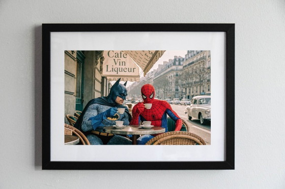Image 1 of Photo imprimée et encadrée / cadre décoration / Série limitée / Signée / Batman et Spiderman