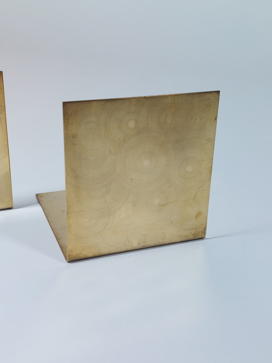 Image 1 of Coppia di fermalibri vintage in ottone di metà secolo, taglio circolare