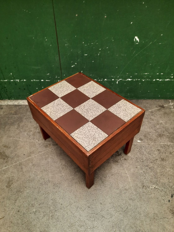 Vintage Tiled Side Table – Ceramic, Wood (photo 5 of 6)