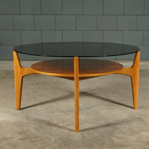 Mesa de centro vintage de nogal – Wilhelm Renz – década de 1960 – salontafels, Glass, Wood