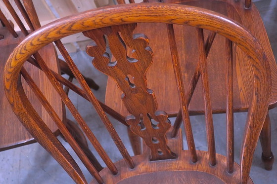 Image 1 of Set aus 6 Windsor-Stühlen mit Lyra-Rückenlehne aus massiver Eiche, Mitte des 20. Jahrhunderts, 1960er Jahre