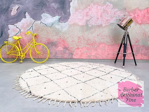 Alfombra redonda Beni ourain de 200 x 200 cm - Nuevo diseño bereber. Alfombra marroquí de lana anudada a mano.